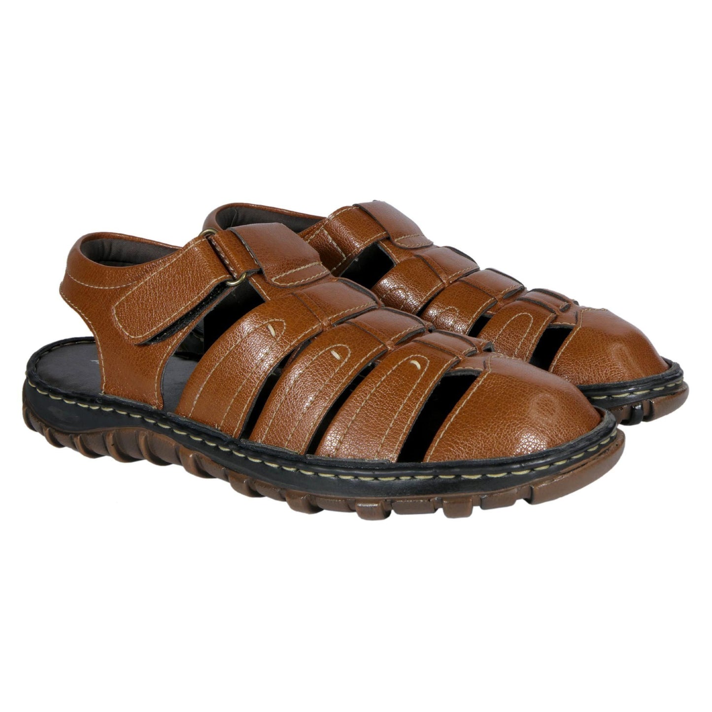 AM PM Men's Comfortable Leather Sandals with Strap Closure