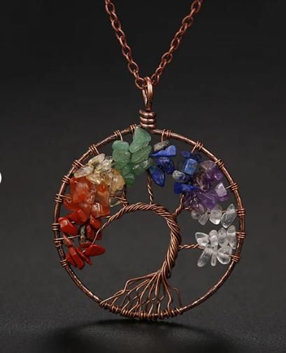 Handmade Bohemian Tree of Life Necklace – Wire Wrapped Quartz Stone Pendant