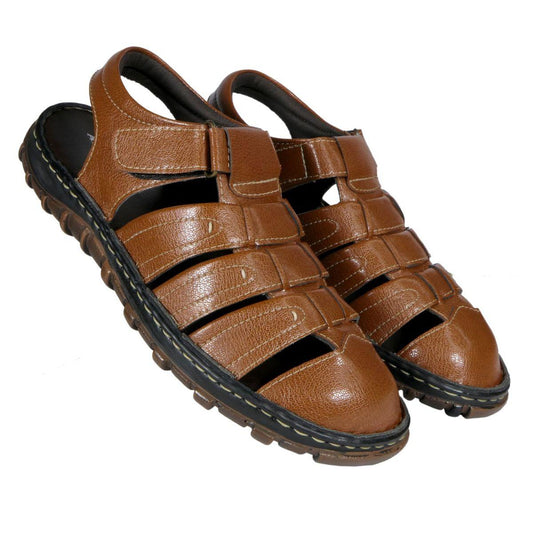 AM PM Men's Comfortable Leather Sandals with Strap Closure