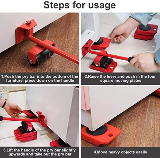 Furniture Mover Tool with 4-Wheel Pads - Heavy Duty Stainless Steel Shifter