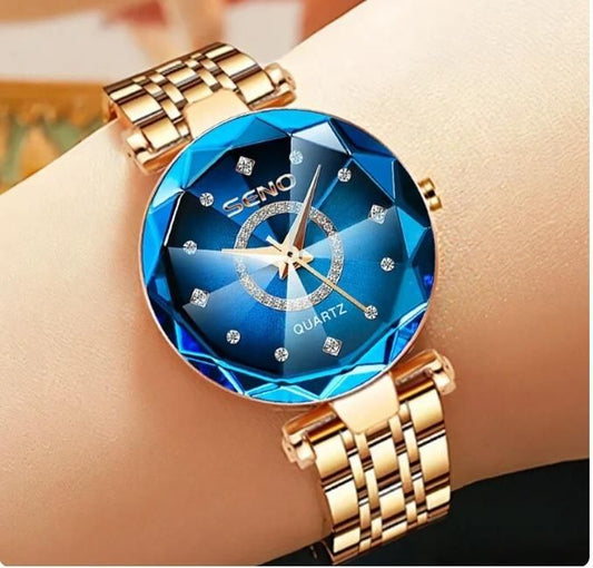 Diamond Shape Multicolor Dial and Rose Gold Strap Watch for Women's and Girls