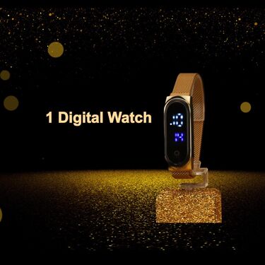 Fidato Golden Watch Combo with Elegant Chain and Magnetic Digital Watch