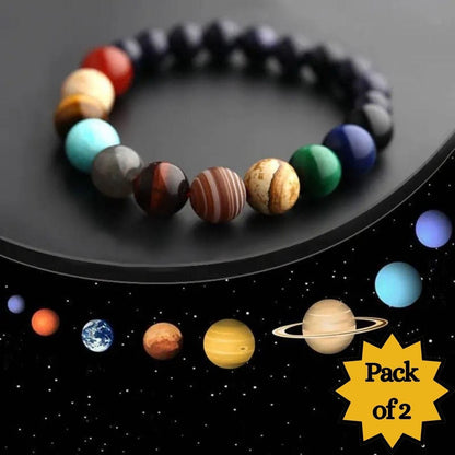 Eight Planets Galaxy Gem Wrist Bracelets – Natural Stone Beads Pack of 2