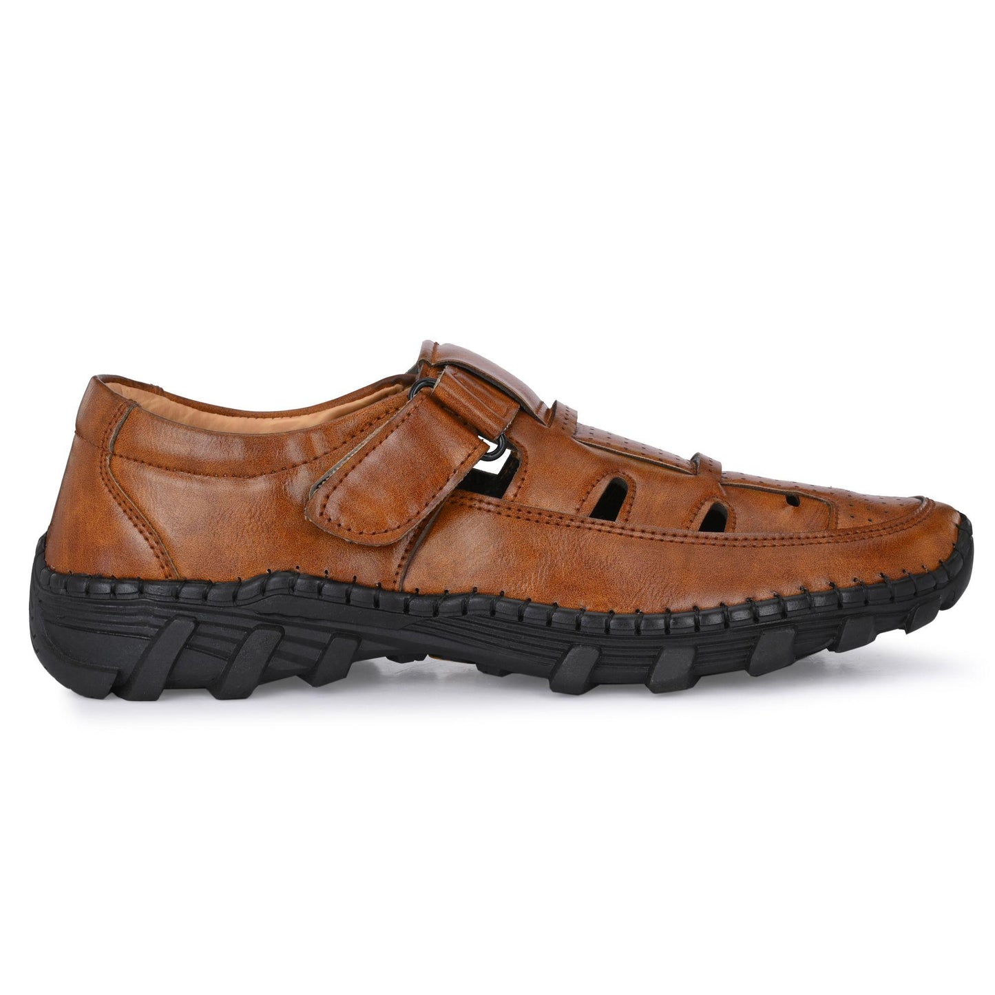 Comfortable Tan Faux Leather Roman Sandals for Men