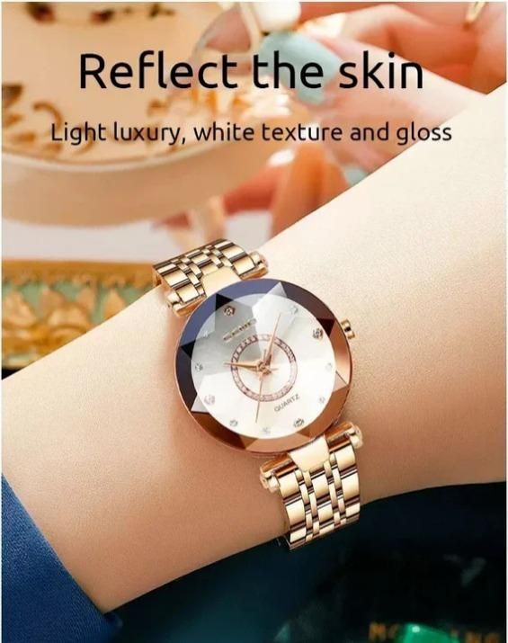 Diamond Shape Multicolor Dial and Rose Gold Strap Watch for Women's and Girls