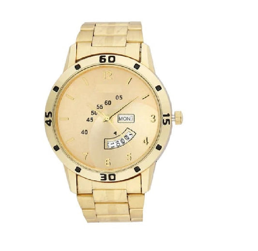 Men's Analog Stainless Steel Golden Watch - Elegant Timepiece with Digital LED Display