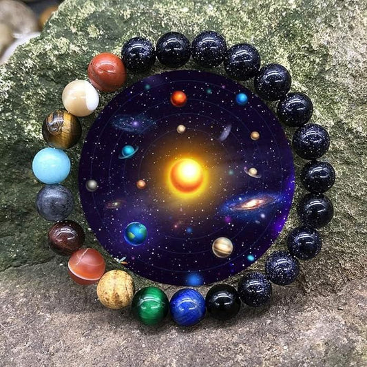 Eight Planets Galaxy Gem Wrist Bracelets – Natural Stone Beads Pack of 2