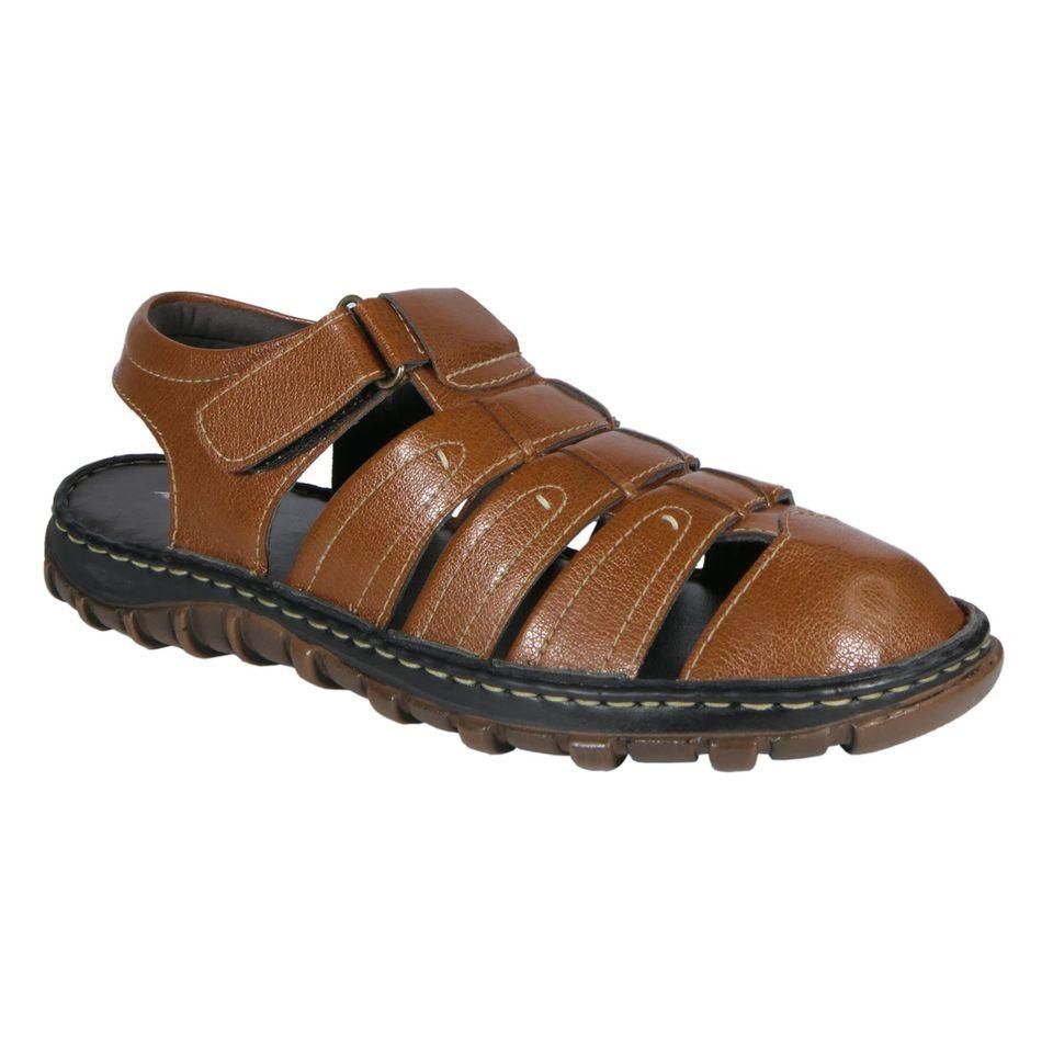 AM PM Men's Comfortable Leather Sandals with Strap Closure